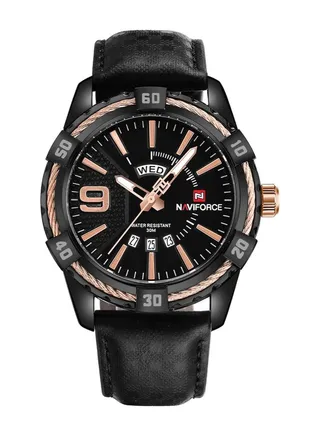 New Naviforce Men's Leather Analog Watch NF9117-Black 