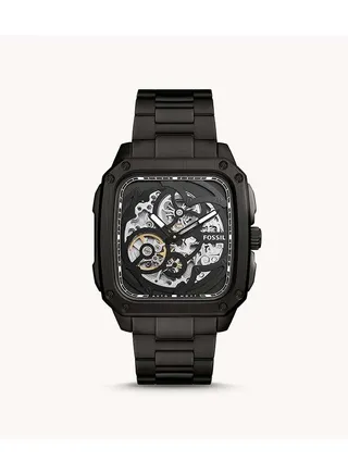 Men's Inscription Rectangle Shape Stainless Steel Analog Wrist Watch BQ2574 - 42mm - Black 