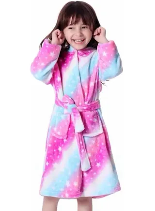 Kids Bathrobes Baby Girls Unicorn Design Bathrobes Hooded Nightgown Soft Fluffy Bathrobes Sleepwear For Baby Girls(10Y-11Y) 
