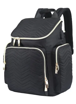 Georgia Diaper Bag With Changing Pad And Stroller Hooks - Black 