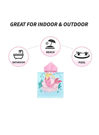 Hooded Bathrobe,Kids Beach Towel for Boys Girls, Hooded Bath Towel Wrap, Toddler Pool Towel with Hood, Super Soft, Absorbent Microfiber Beach Towel for 0 - 7 Years (Mermaid) 