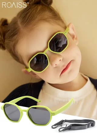 Hexagon Polarized Sunglasses for Babies, UV400 Protection Cute Beach Holiday Sun Glasses with Lightweight Flexible TPEE Frame and Elastic Strap for Boys Girls Age 0-3, Grassy Green 