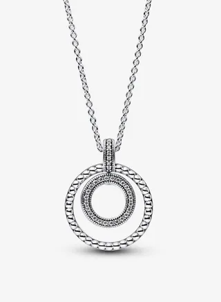 Pandora Signature Women's Fashion Versatile Classic Cubic Zirconia 925 Silver Pav é Inlaid and Beaded Pendant Necklace Gift 392308C01-50 