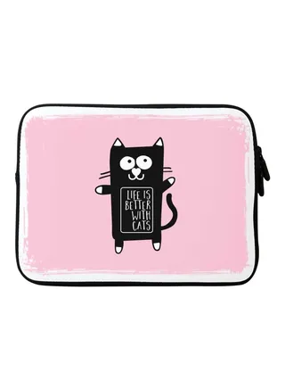 Life Is Better With Cats Printed Carrying Sleeve For Apple MacBook 15-Inch Pink/Black/White 