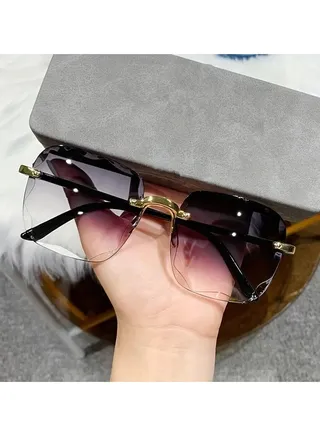 Square Rimless Fashion Sunglasses for Women Men 