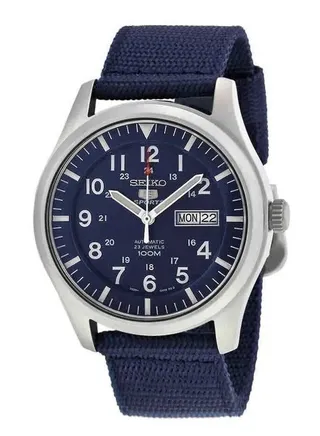 5 ports Automatic Blue Dial Nylon Strap Men's Watch SNZG11K1 