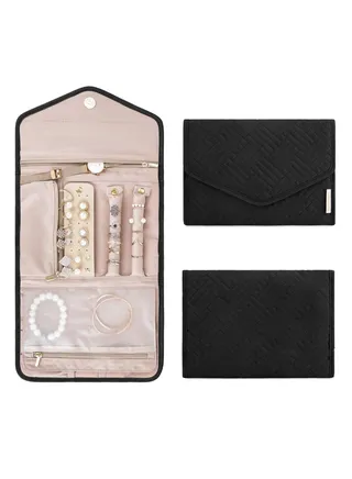 Travel Hanging Jewelry Organizer Case, Small Jewelry Boxes for Women, Foldable Jewelry Roll with Hanger for Rings, Necklaces, Bracelets, Earrings 