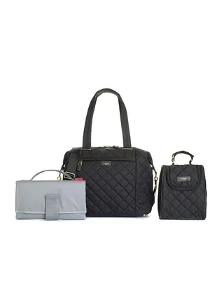 Stevie Quilted Diaper Bag - Black 