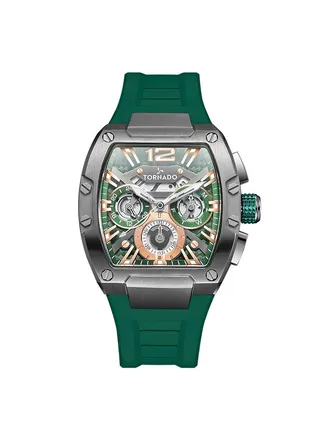 TORNADO XENITH Men's Multi Function Part Skeletonized, Multi Layered Rose Gold & Green Dial  Watch - T23105-XSHH 