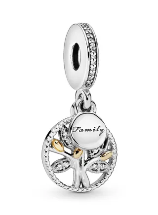 PANDORA Sparkling Family Tree Cubic Zirconia Pendant in 925 Silver and 14K Yellow Gold With box 