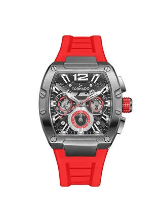 TORNADO XENITH Men's Multi Function Part Skeletonized, Multi Layered Black & Racing Red Dial  Watch - T23105-XSRB 
