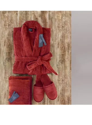Bathrobe - 100% Soft cotton - Red - 4 Pieces set 