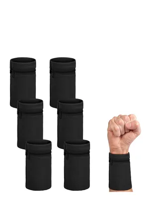 6 Pieces Wrist Sweatbands Wrist Wallet Wristband Pocket with Zipper Sports Color Wrist Pouch Phone Coin Keys Storage for Women Men Running Walking Hiking Jogging 