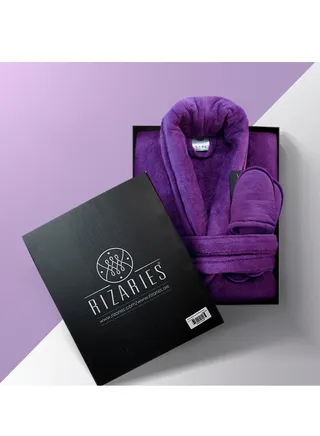 Bathrobe - 100% soft cotton - Purple - 2 Pieces set 