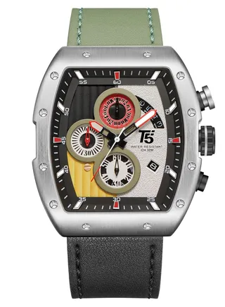 T5 Men's Chronograph Genuine Leather strap Watch 