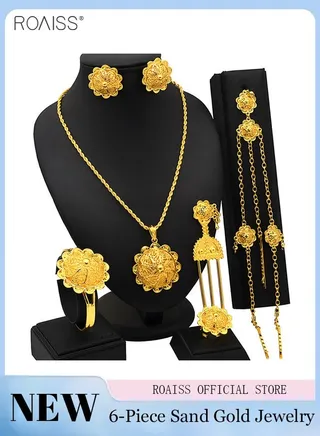 6-Piece Gold Bridal Jewelry Set Middle Eastern Bride Wedding Accessories 