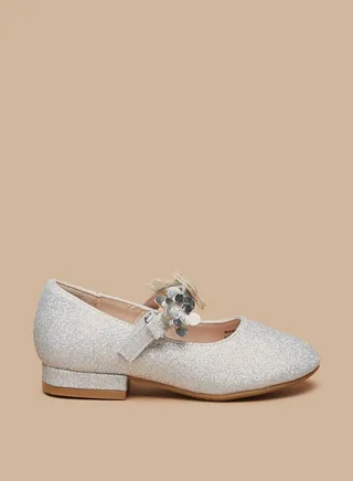 Girls Floral Embellished Round Toe Ballerinas 