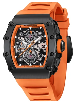 Men's Quartz Watches Chronograph Tonneau Stainless Steel Sports Wrist Watches for Men Synthetic Sapphire Dial Glass 