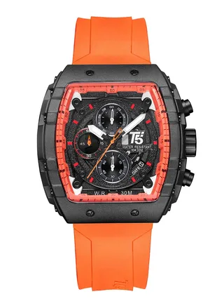 T5 Mens Chronograph Silicone Strap Watch H3856G-ORGBLK 