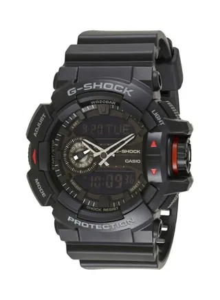 Men's Round Shape Rubber Strap Analog & Digital Wrist Watch 55 mm - Black - GA-400-1BDR 