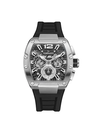 TORNADO XENITH Men's Multi Function Part Skeletonized, Multi Layered Black & Silver Dial  Watch - T23105-SSBB 