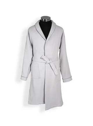 Waffle Trimmed Robe, Grey & Silver 