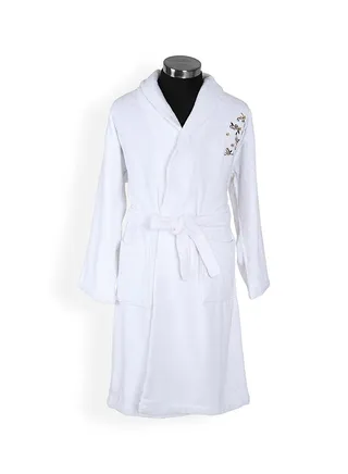 Liza Bathrobe, White - 380 GSM, Free Size 
