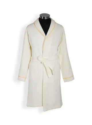 Waffle Trimmed Robe, Off-White & Gold - Medium 