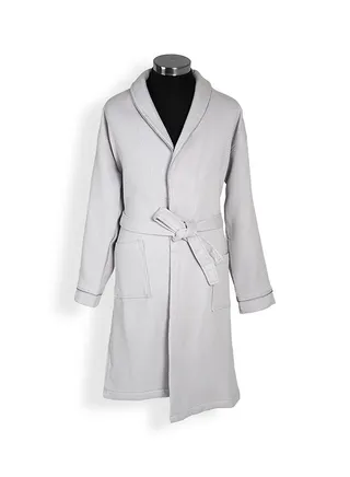 Waffle Trimmed Bathrobe, Grey & Silver 