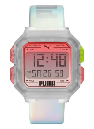 Digital Mechanical Watch for Men with White Silicone Band - 5 ATM - PU P5037 