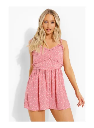 Polka Dot Tie Strap Flippy Short Playsuit 