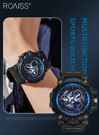 Men's Analog Digital Dual Display Sports Watch Multifunctional 50M Waterproof Luminous TPU Strap Electronic Quartz Wristwatch with Alarm Stopwatch 12H/24H for Outdoor Activities 