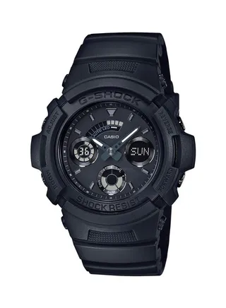 Men's Round Shape Rubber Strap Analog & Digital Wrist Watch 52 mm - Grey - AW-591BB-1ADR 