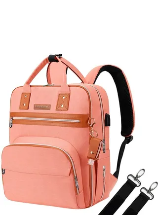 2In1 Diaper Bag With Sanitizer Bottle Keychain And Stroller Hooks - Pink 