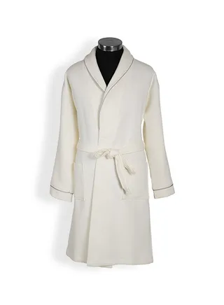 Waffle Trimmed Robe, Off-White & Silver - Medium 