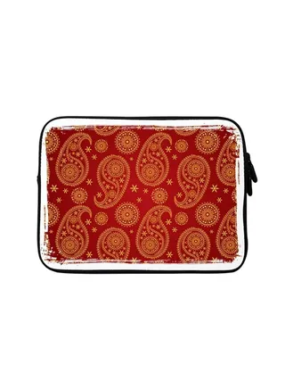 Premium Designer Sleeve With Strap For Laptop Red/Yellow 