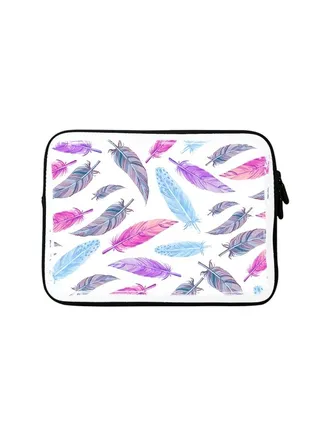 Premium Designer Feather Printed Sleeve With Strap For 15 Inch Laptops Feather Colors 