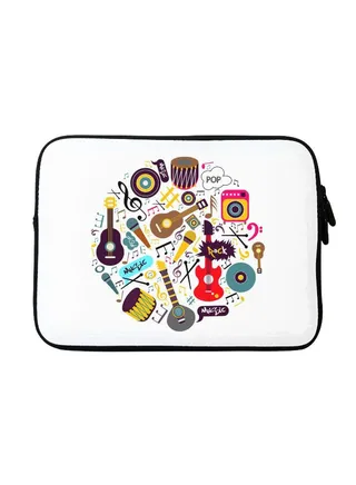 Musical Instruments Printed Carrying Sleeve With Strap For Apple MacBook 15 inch White/Black/Brown 
