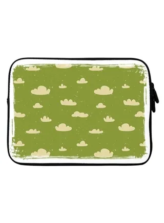Premium Designer Laptop Sleeve With Strap Green/Beige/White 