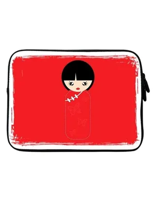 Chinese Doll Premium Designer Sleeve With Strap For 15-Inch Laptop Red/Black/White 
