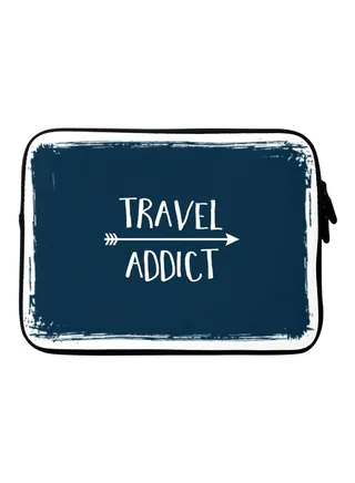 Travel Addict Printed Laptop Sleeve With Strap For Apple MacBook 15-Inch Blue/White 