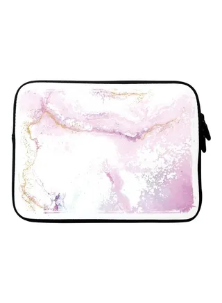 Marble Printed Laptop Sleeve With Strap For Apple MacBook 15-Inch Pink/White/Black 