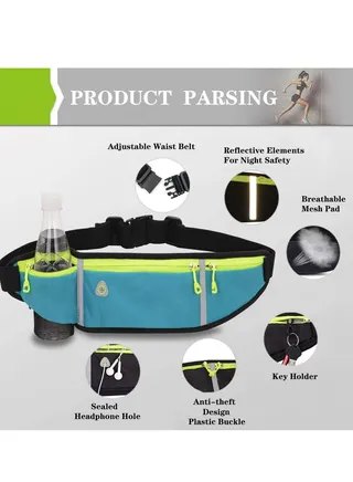 Waist Phone Bag Waterproof Running Belt Lightweight Pack with Adjustable Elastic Strap 