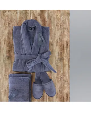 Bathrobe - 100% Soft cotton - Grey - 4 Pieces set 