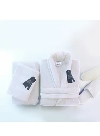 Bathrobe - 100% Soft cotton - White - 4 Pieces set 