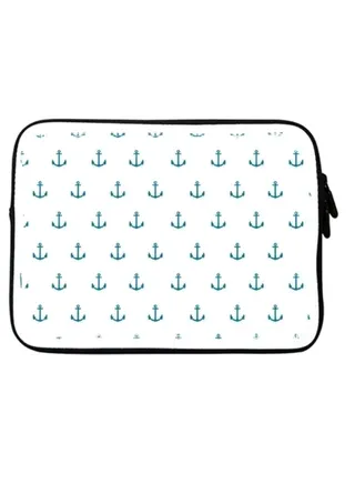 Blue Anchor Printed Sleeve With Strap For 15-Inch Laptop White/Blue 