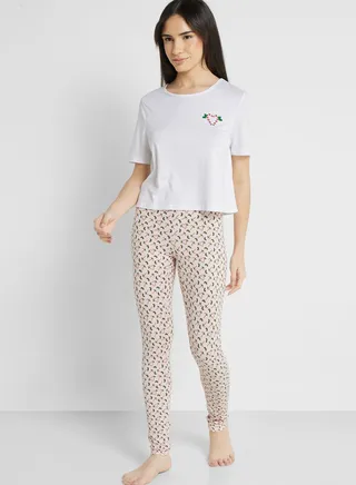 Crew Neck T-Shirt & Pyjama Set 