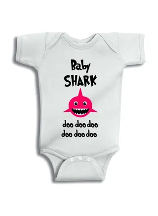 Baby Shark Printed Onesie White/Pink/Black 
