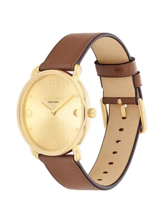 Women's Analog Round Shape Leather Wrist Watch 14504201 - 36 Mm 