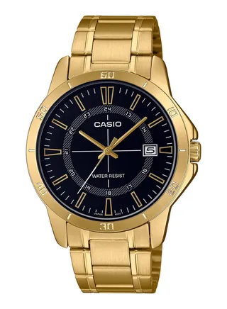 Men's Quartz Black Dial Gold Stainless Steel Watch MTP-V004G-1CUDF 